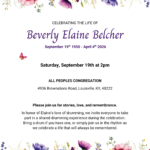 Beverly Elaine Belcher Celebration of Life- Saturday, Sept 19th  2pm at All Peoples
